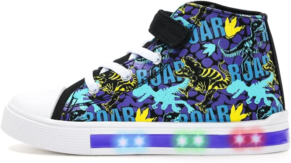 EUXTERPA Kids Toddler Sneakers Light Up Flashing Shoes Girls Boys Easy Fasten High Top Walking Canvas Sneaker