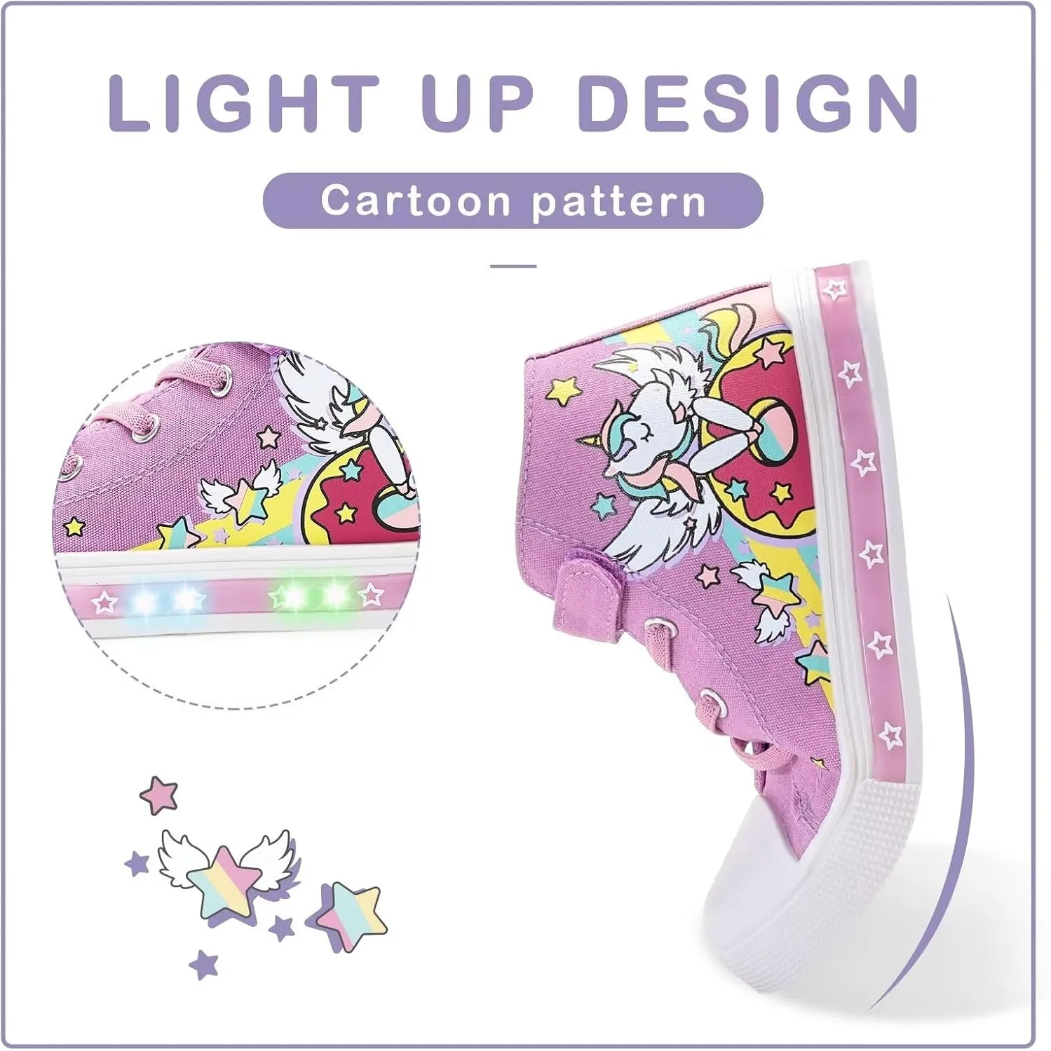 EUXTERPA Kids Toddler Sneakers Light Up Flashing Shoes Girls Boys Easy Fasten High Top Walking Canvas Sneaker