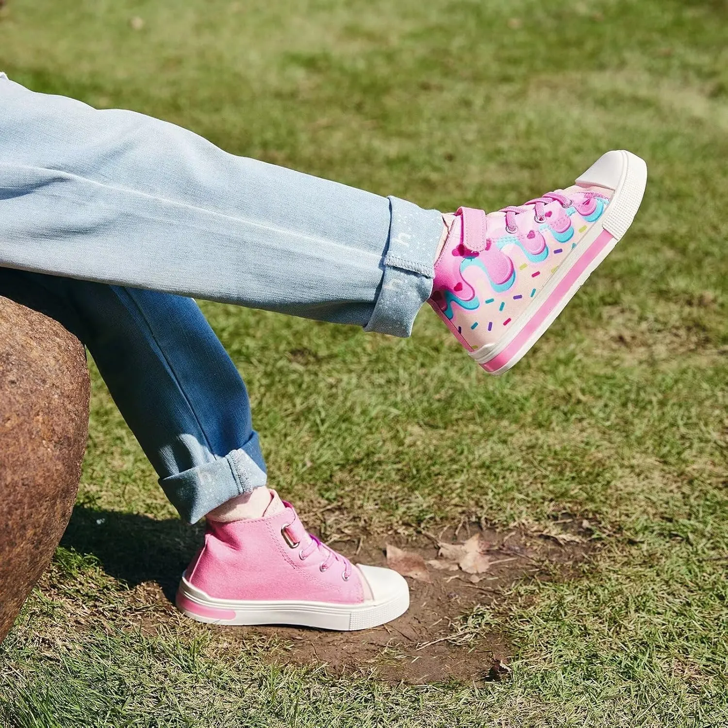 EUXTERPA Kids Toddler Sneakers Light Up Flashing Shoes Girls Boys Easy Fasten High Top Walking Canvas Sneaker