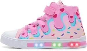 EUXTERPA Kids Toddler Sneakers Light Up Flashing Shoes Girls Boys Easy Fasten High Top Walking Canvas Sneaker