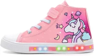 EUXTERPA Kids Toddler Sneakers Light Up Flashing Shoes Girls Boys Easy Fasten High Top Walking Canvas Sneaker