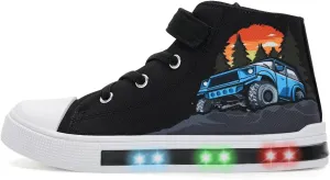 EUXTERPA Kids Toddler Sneakers Light Up Flashing Shoes Girls Boys Easy Fasten High Top Walking Canvas Sneaker