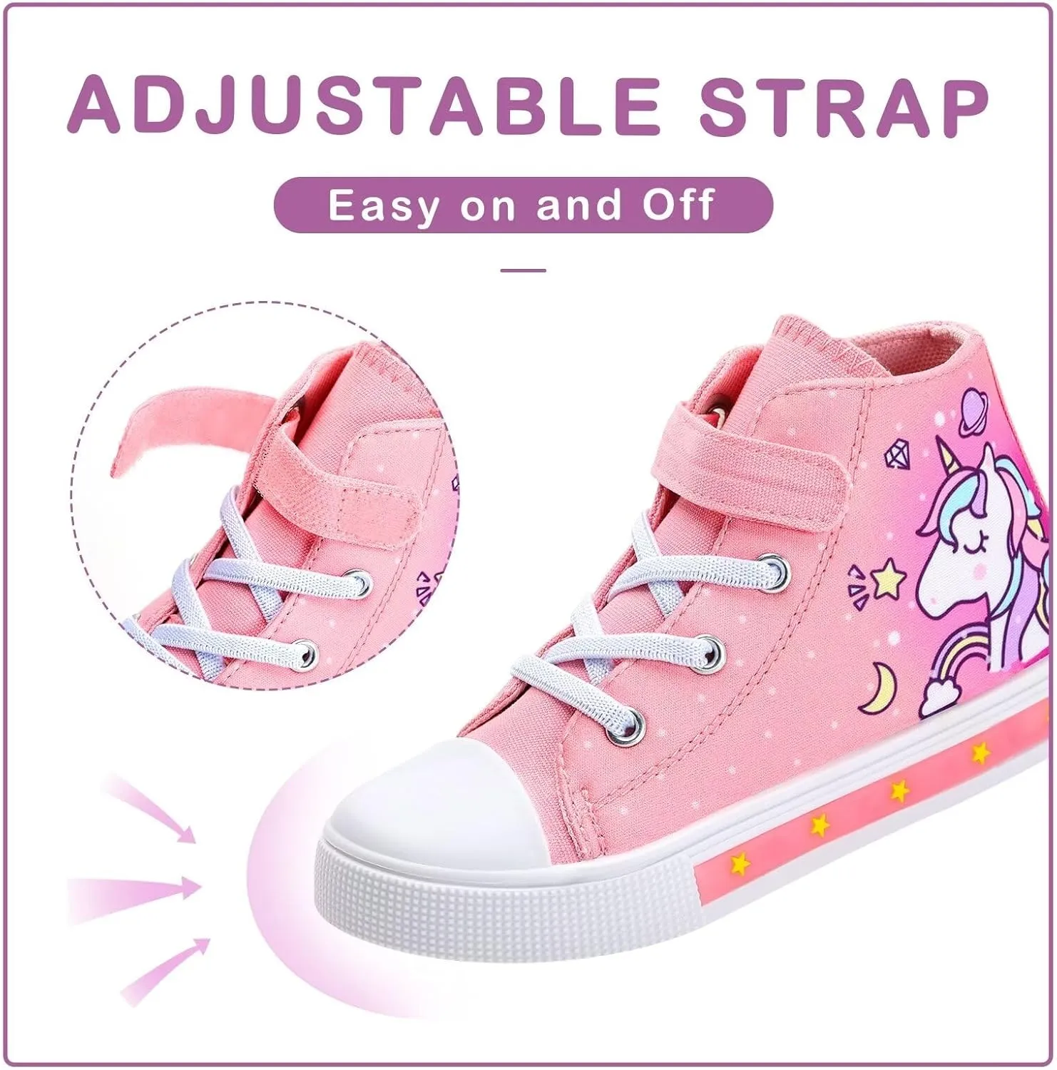 EUXTERPA Kids Toddler Sneakers Light Up Flashing Shoes Girls Boys Easy Fasten High Top Walking Canvas Sneaker