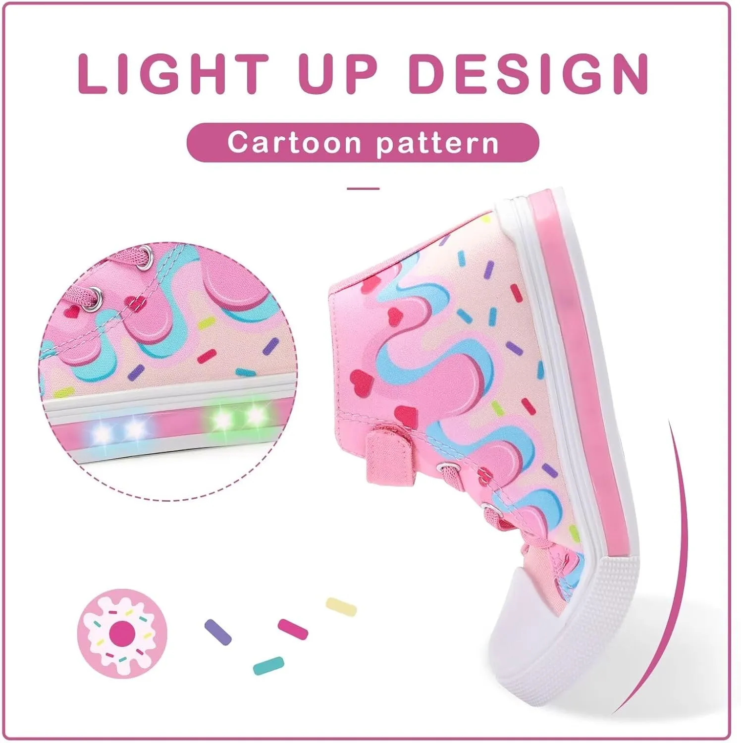 EUXTERPA Kids Toddler Sneakers Light Up Flashing Shoes Girls Boys Easy Fasten High Top Walking Canvas Sneaker