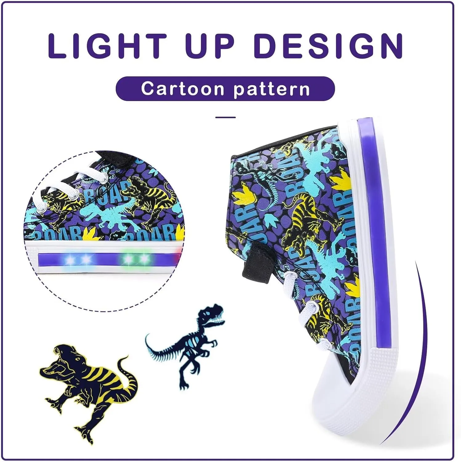 EUXTERPA Kids Toddler Sneakers Light Up Flashing Shoes Girls Boys Easy Fasten High Top Walking Canvas Sneaker
