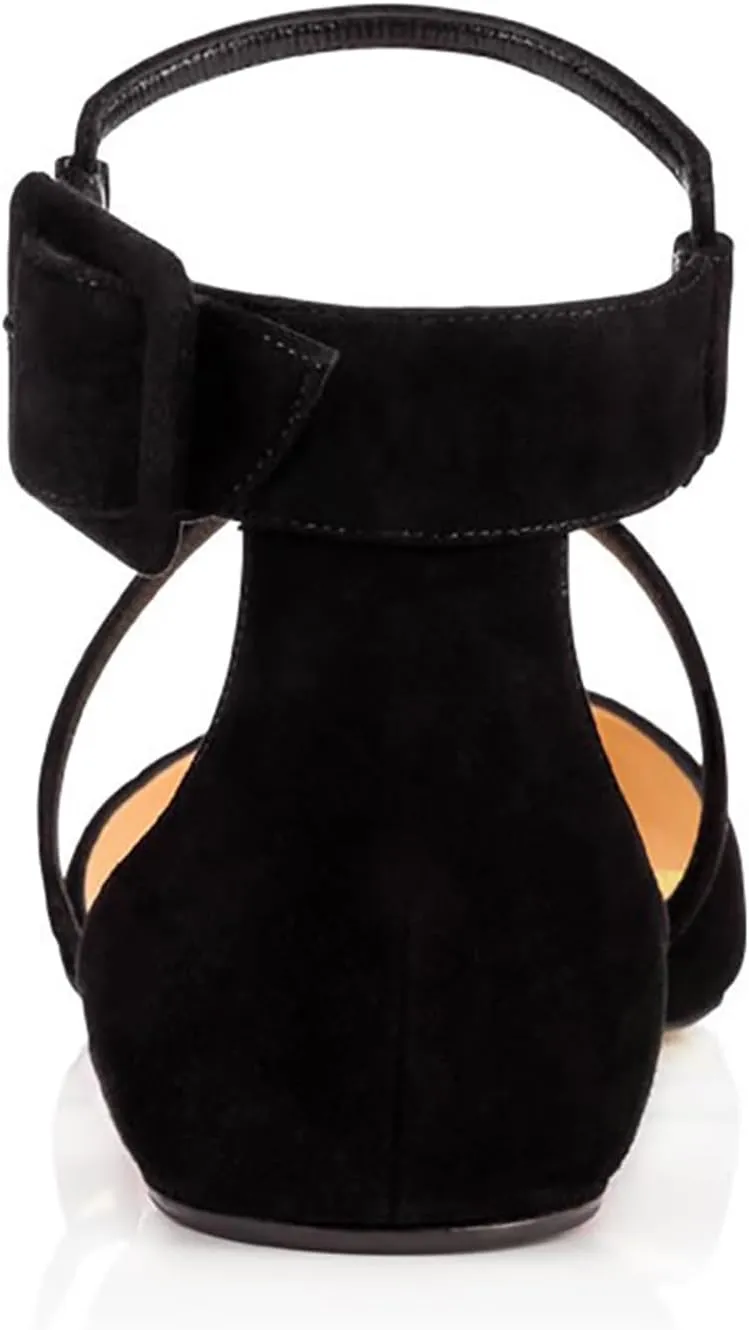 Fashion Cross Ankle Strap Buckle Flat Shoes for Women, Comfort Suede Daily Work Flat Low Heel, Elegant Side Hollow Walk Dress Drive Flat Shoes