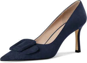 Fericzot Women's Stiletto High Heel Pumps Wedding Party Closed Classic Dress Heeded Shoes with Square Buckle