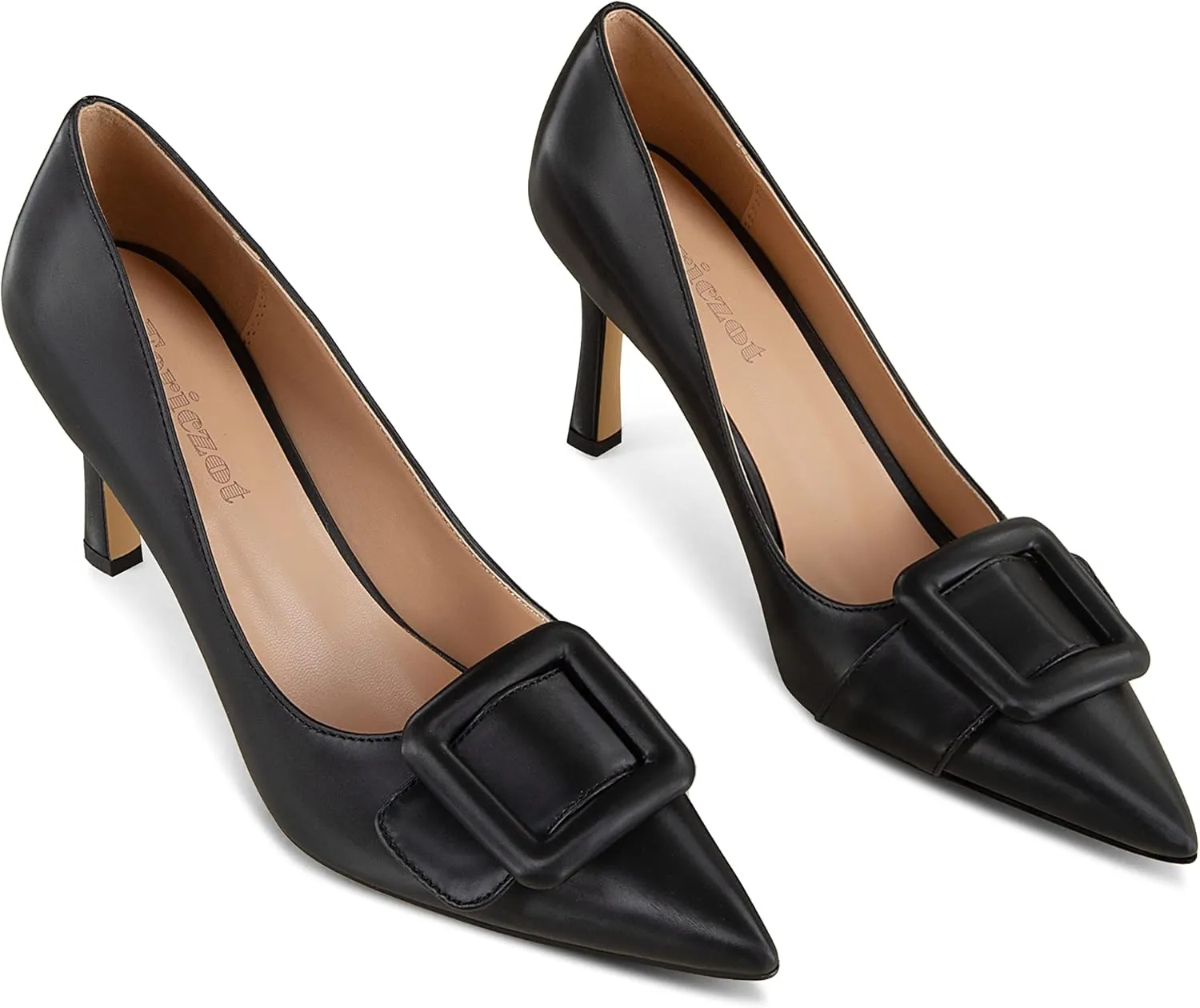 Fericzot Women's Stiletto High Heel Pumps Wedding Party Closed Classic Dress Heeded Shoes with Square Buckle