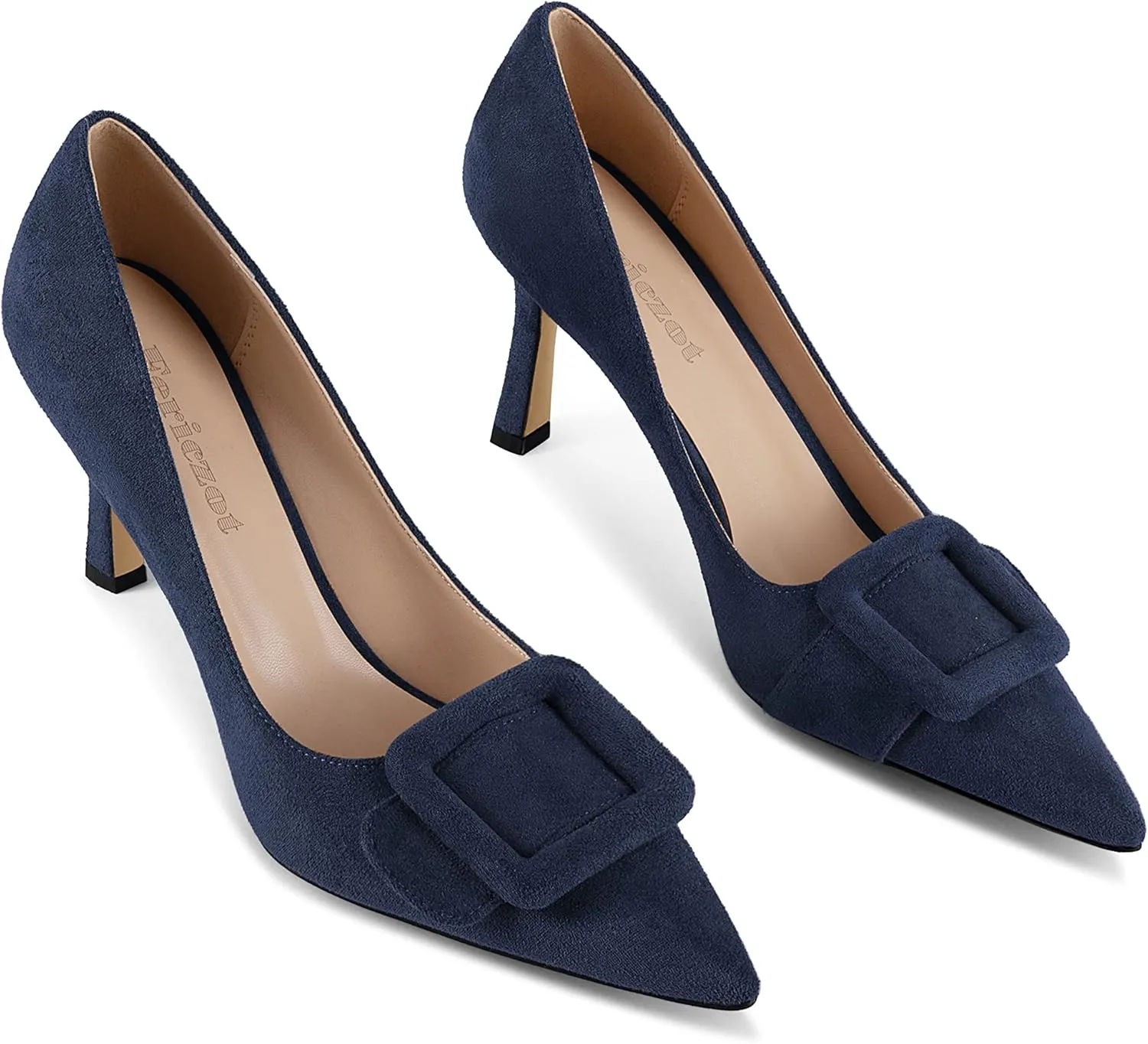 Fericzot Women's Stiletto High Heel Pumps Wedding Party Closed Classic Dress Heeded Shoes with Square Buckle