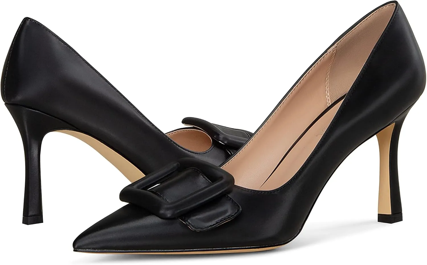 Fericzot Women's Stiletto High Heel Pumps Wedding Party Closed Classic Dress Heeded Shoes with Square Buckle