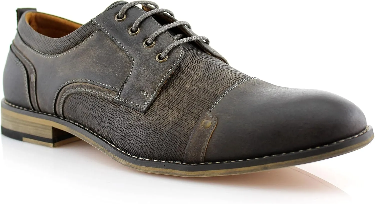 Ferro Aldo Mens Classic Cap-Toe Lace Up Derby Dress Shoes