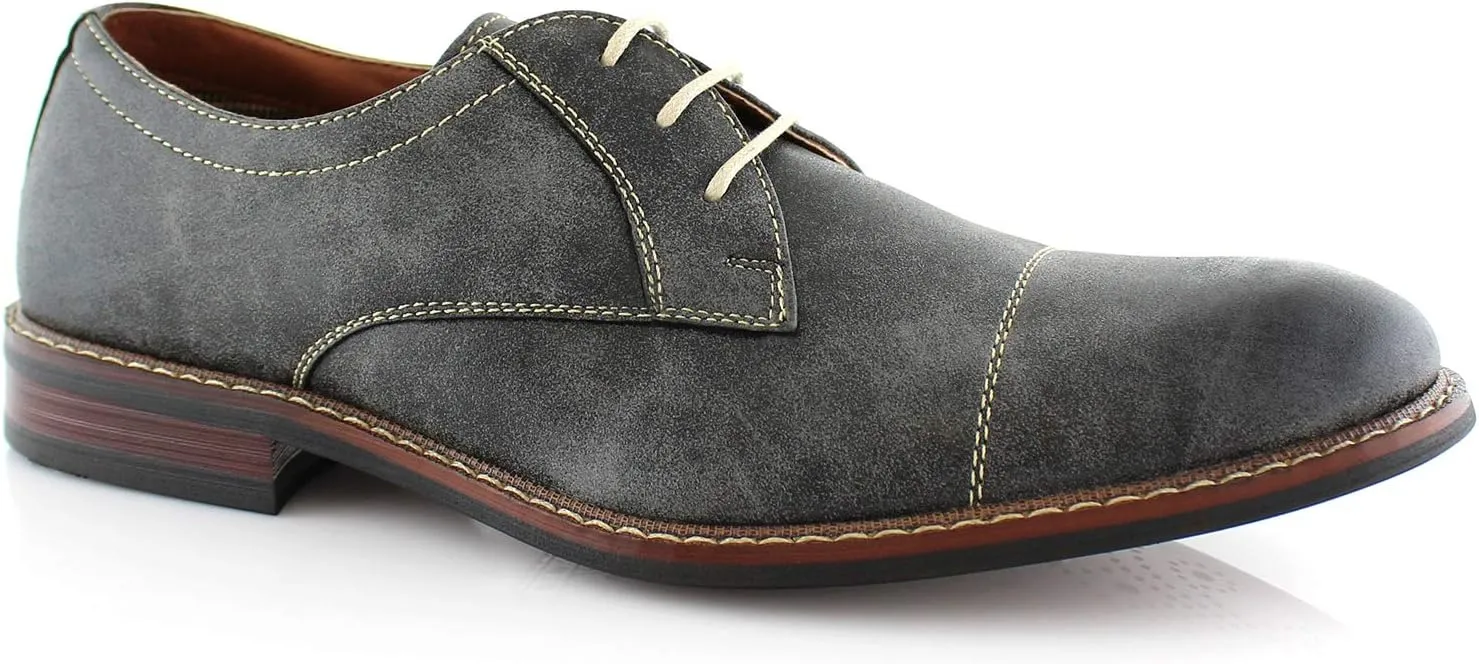 Ferro Aldo Mens Classic Cap-Toe Lace Up Derby Dress Shoes
