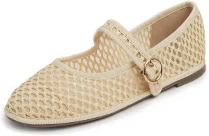 FEVERSOLE Women's Soft Breathable Mary Jane Memory Foam Cushioned Comfort Round Toe Metal Buckle Flats Walking Shoes