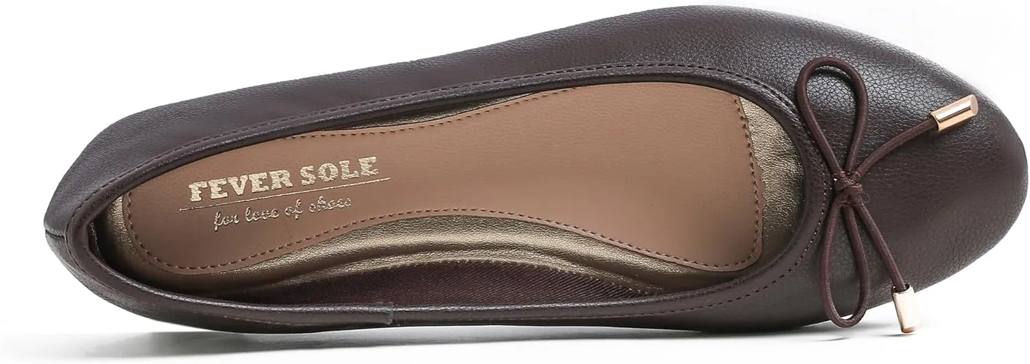 FEVERSOLE Women's Soft Cushion Comfort Round Toe Metal Trim Fashion Ballet Flats Walking Shoes