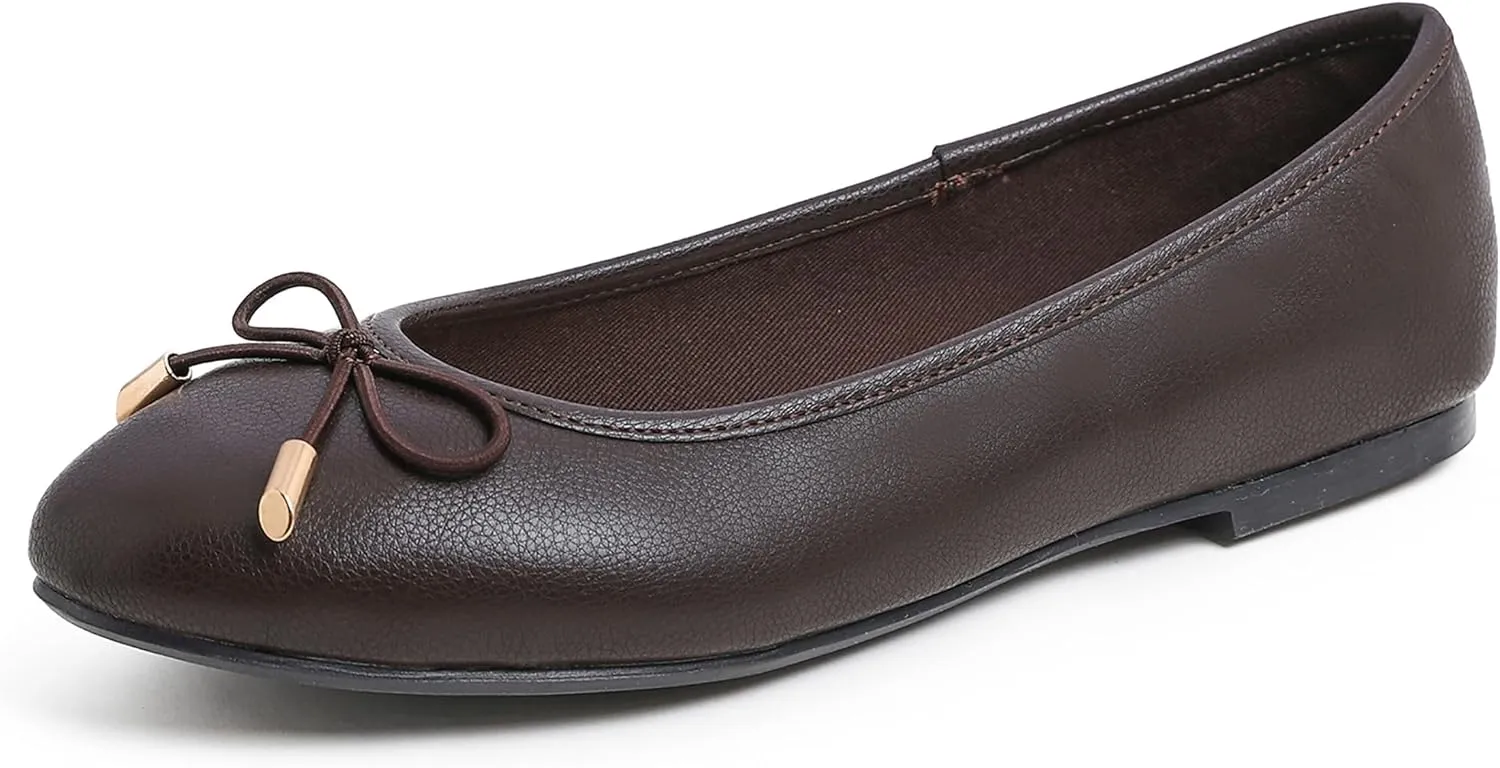 FEVERSOLE Women's Soft Cushion Comfort Round Toe Metal Trim Fashion Ballet Flats Walking Shoes