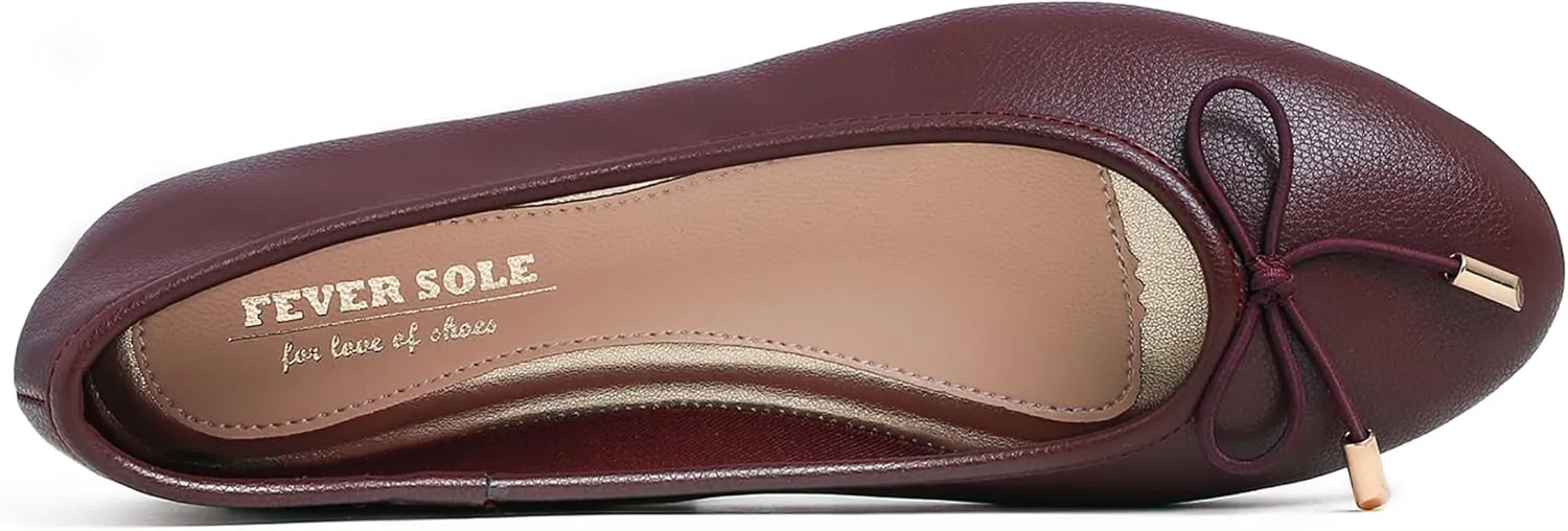 FEVERSOLE Women's Soft Cushion Comfort Round Toe Metal Trim Fashion Ballet Flats Walking Shoes