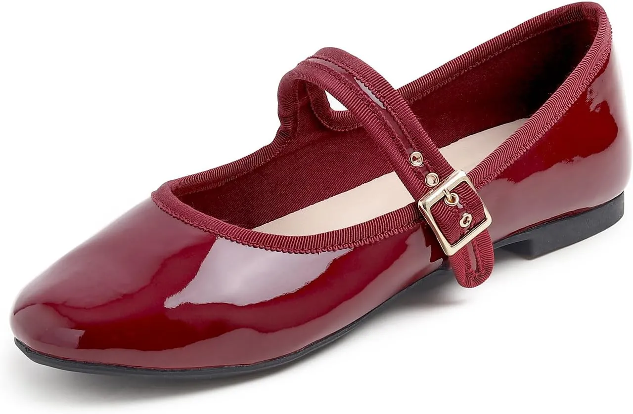 FEVERSOLE Women's Soft Cushion Extra Padded Comfort Round Toe Mary Jane Metal Buckle Fashion Ballet Flats Walking Shoes