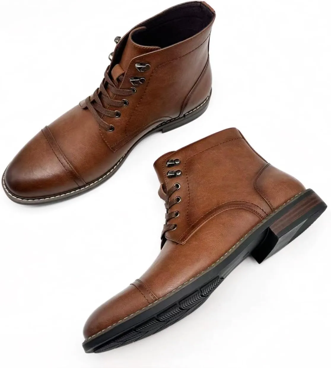 Finishing & Sewing Men's Dress Cap Toe Oxford Boots, Lace Up Ankle Derby Boots
