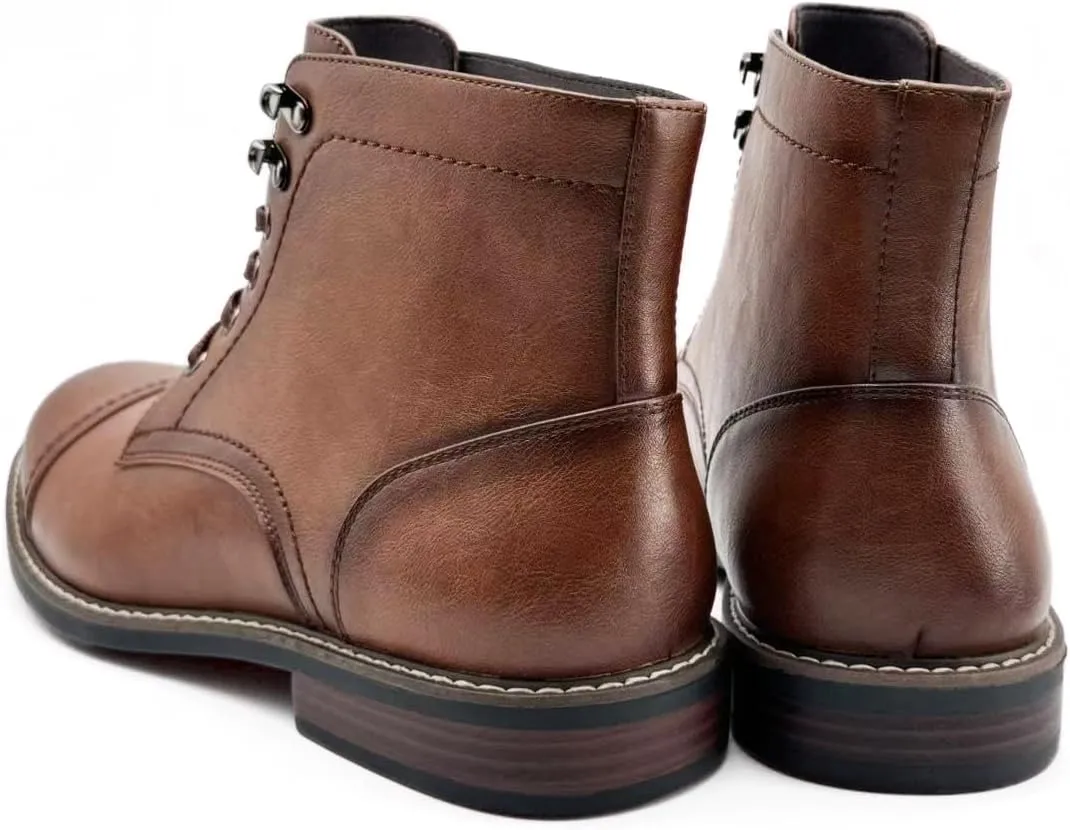 Finishing & Sewing Men's Dress Cap Toe Oxford Boots, Lace Up Ankle Derby Boots