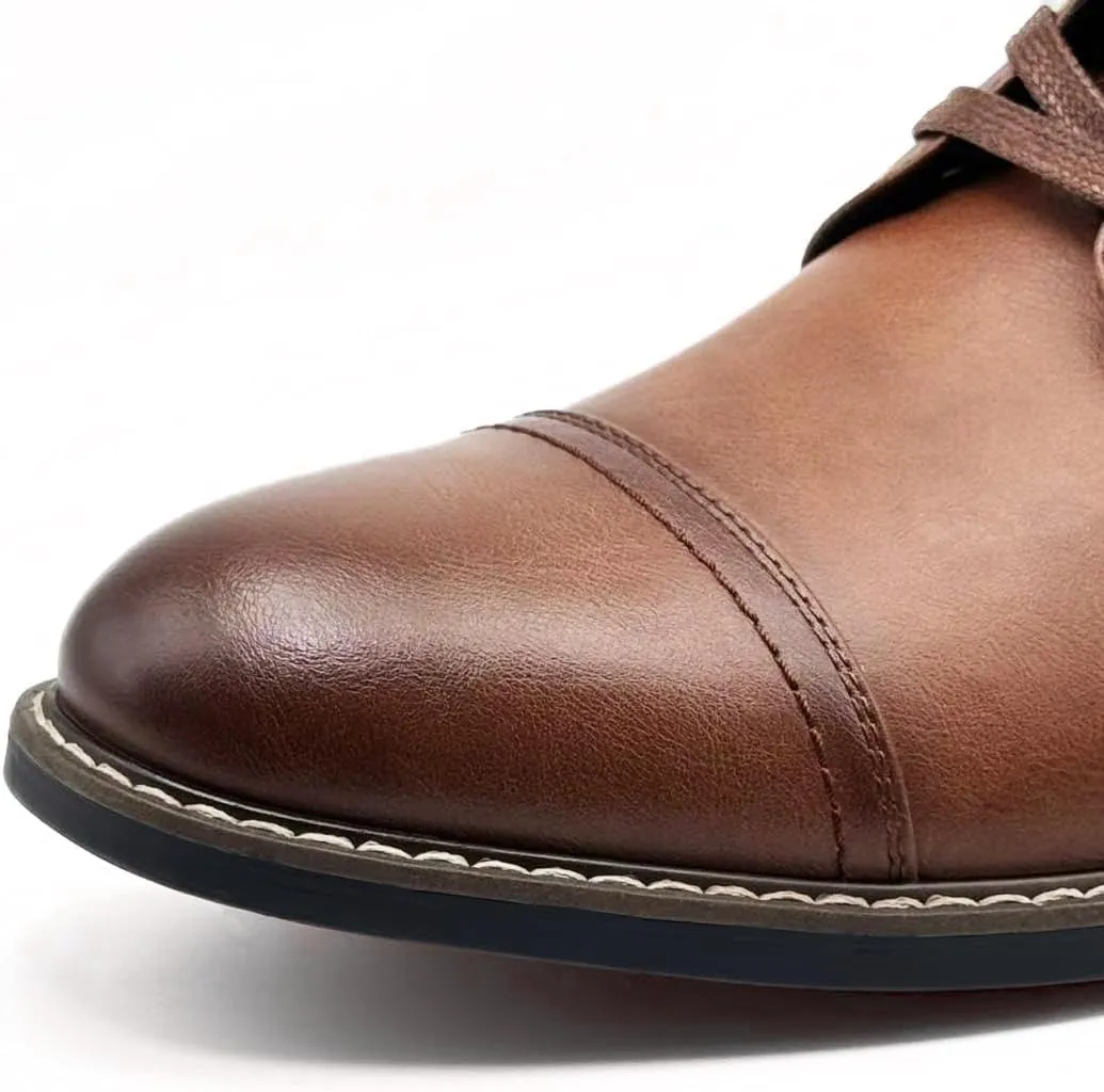 Finishing & Sewing Men's Dress Cap Toe Oxford Boots, Lace Up Ankle Derby Boots