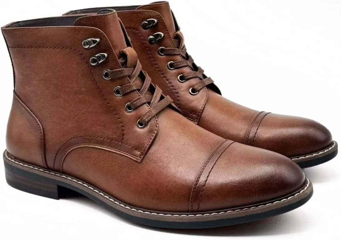 Finishing & Sewing Men's Dress Cap Toe Oxford Boots, Lace Up Ankle Derby Boots