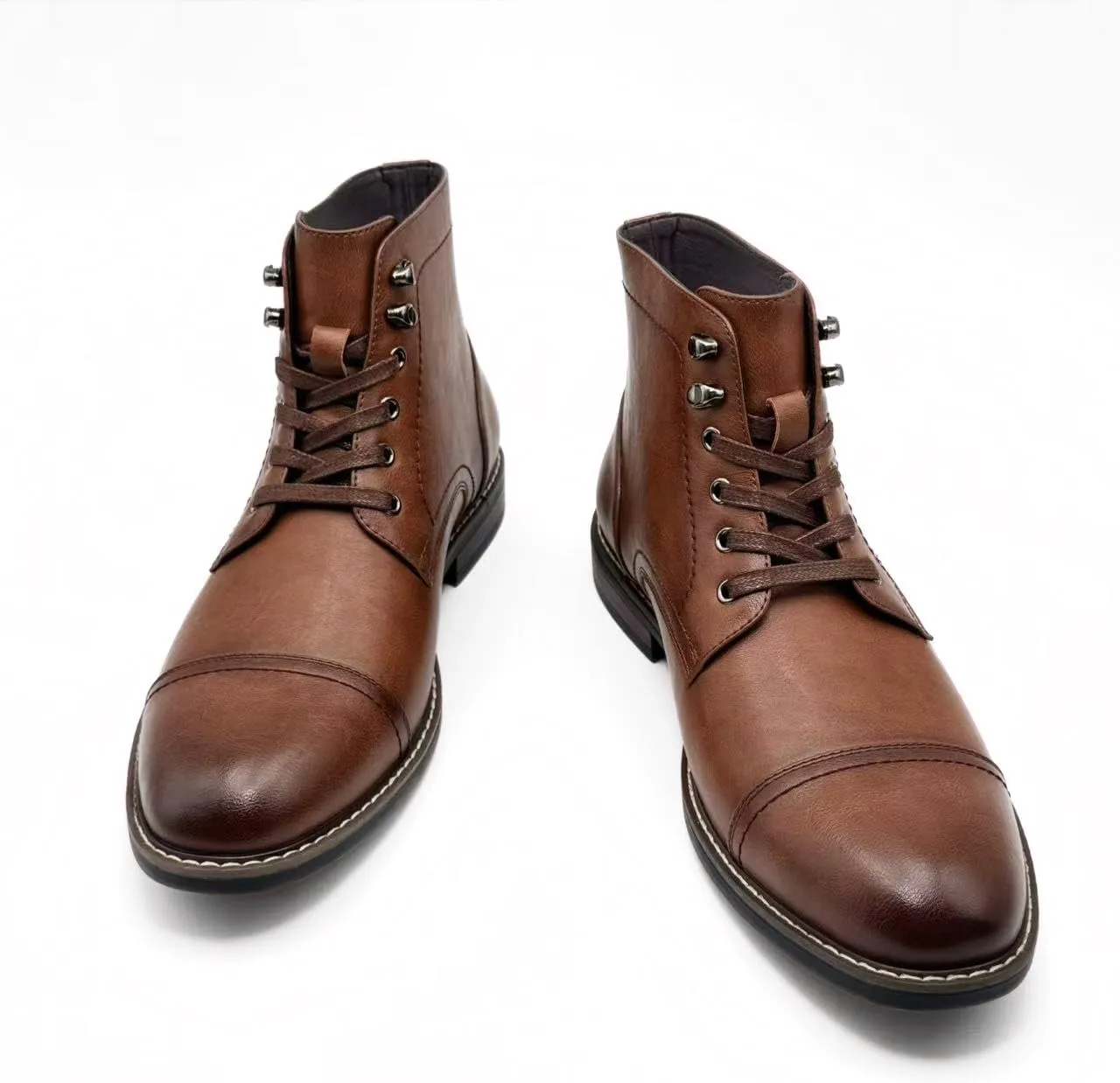 Finishing & Sewing Men's Dress Cap Toe Oxford Boots, Lace Up Ankle Derby Boots