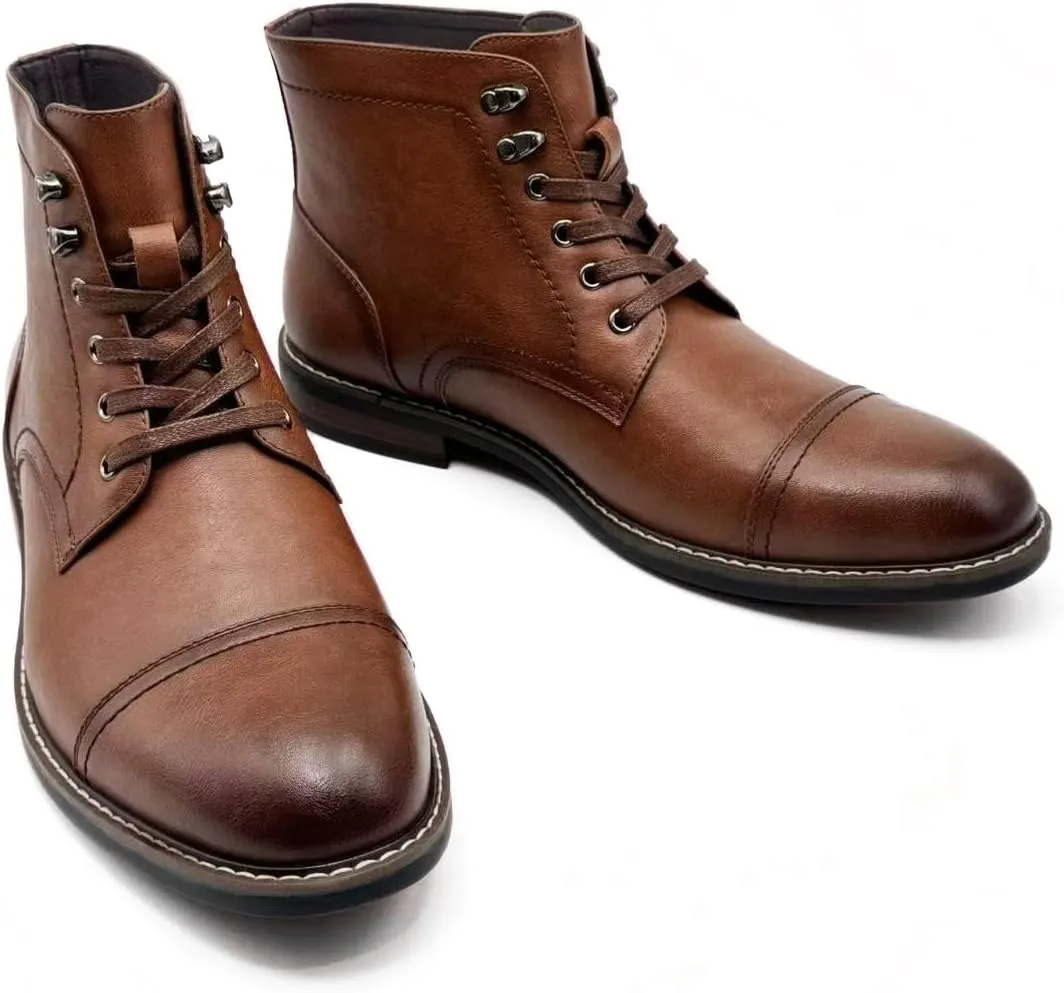 Finishing & Sewing Men's Dress Cap Toe Oxford Boots, Lace Up Ankle Derby Boots