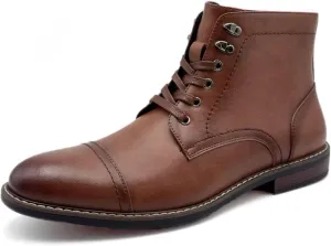 Finishing & Sewing Men's Dress Cap Toe Oxford Boots, Lace Up Ankle Derby Boots