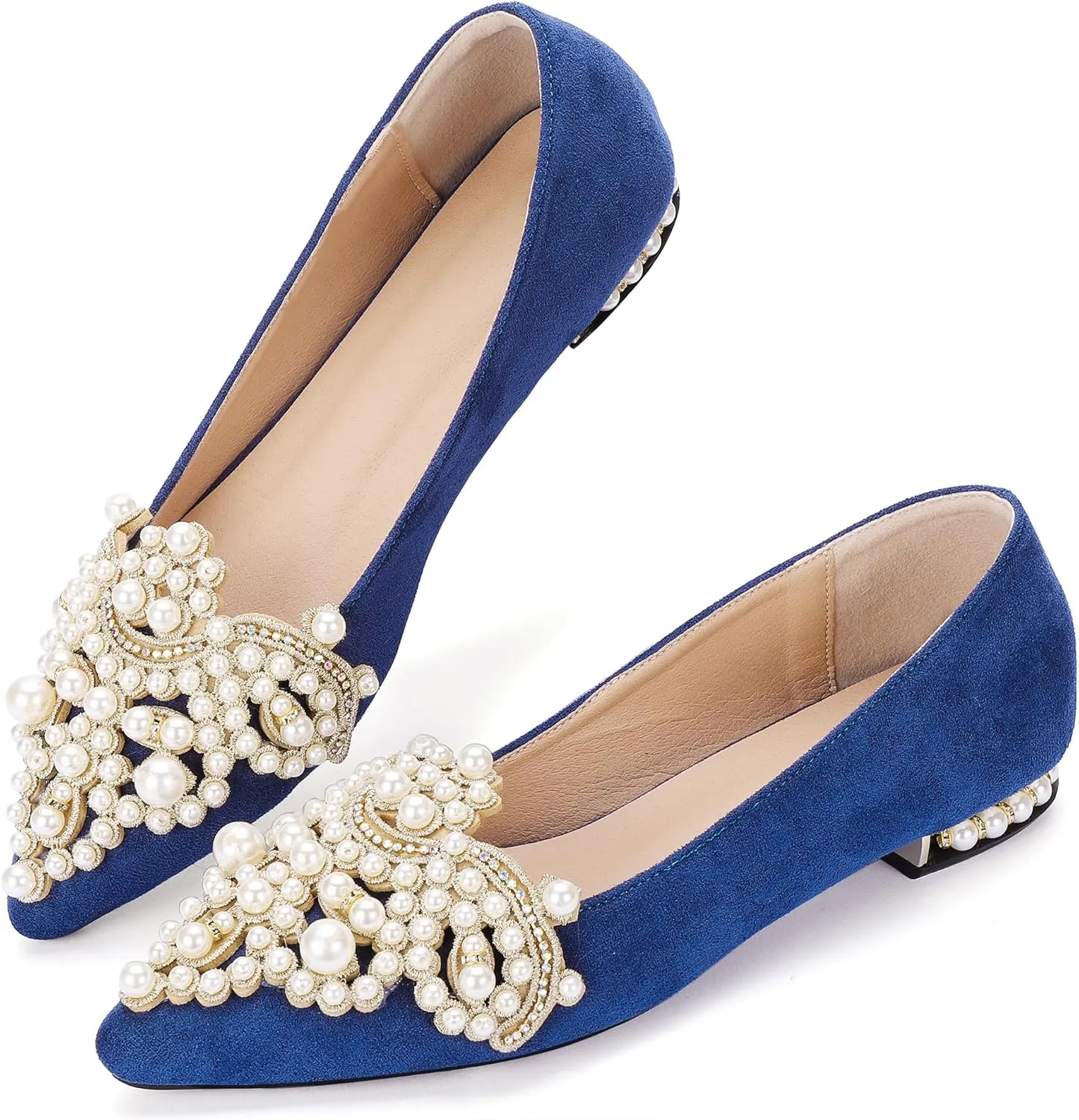 Flats for Women Bling Rhinestone Pointed Flat Shoes Comfort Slip on Low Heel Wedding Dress Shoes Ballet Flat Shoe