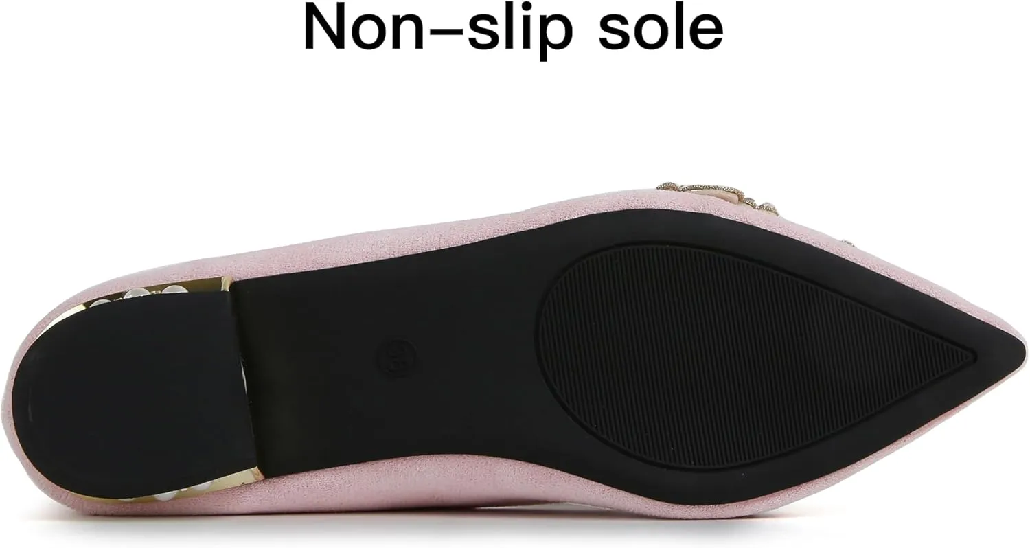 Flats for Women Bling Rhinestone Pointed Flat Shoes Comfort Slip on Low Heel Wedding Dress Shoes Ballet Flat Shoe