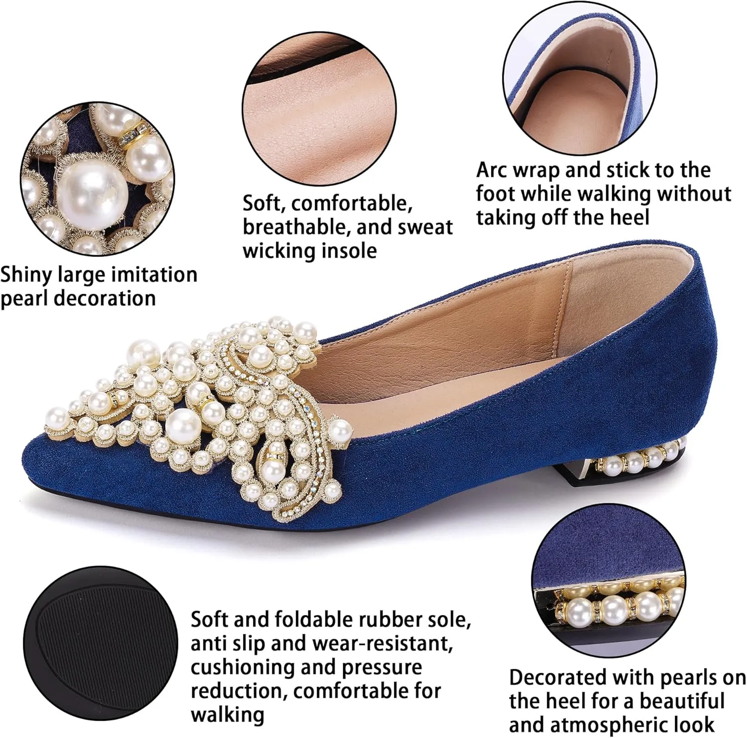 Flats for Women Bling Rhinestone Pointed Flat Shoes Comfort Slip on Low Heel Wedding Dress Shoes Ballet Flat Shoe