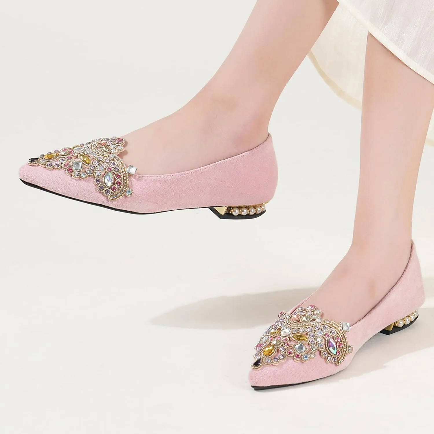 Flats for Women Bling Rhinestone Pointed Flat Shoes Comfort Slip on Low Heel Wedding Dress Shoes Ballet Flat Shoe
