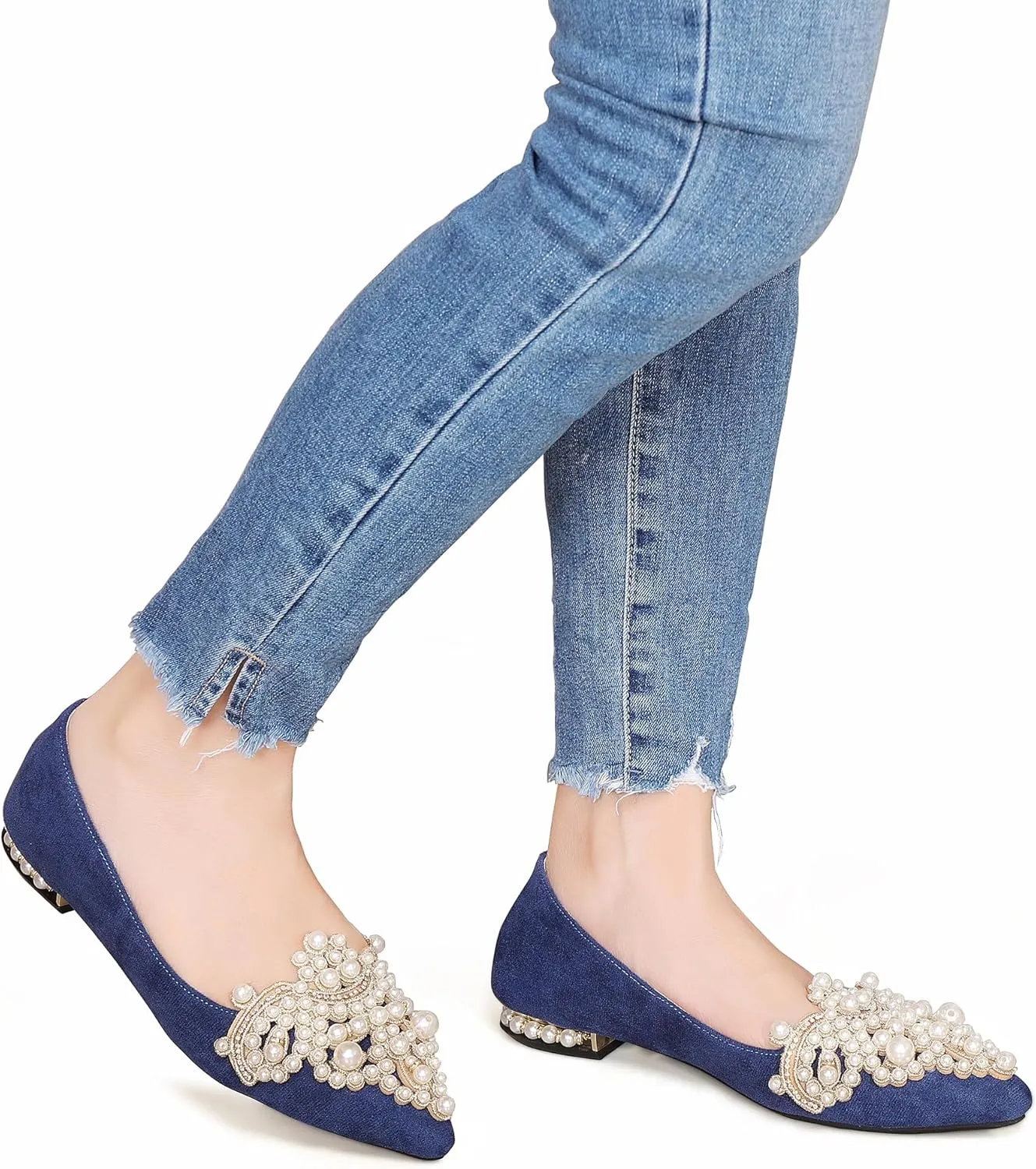 Flats for Women Bling Rhinestone Pointed Flat Shoes Comfort Slip on Low Heel Wedding Dress Shoes Ballet Flat Shoe