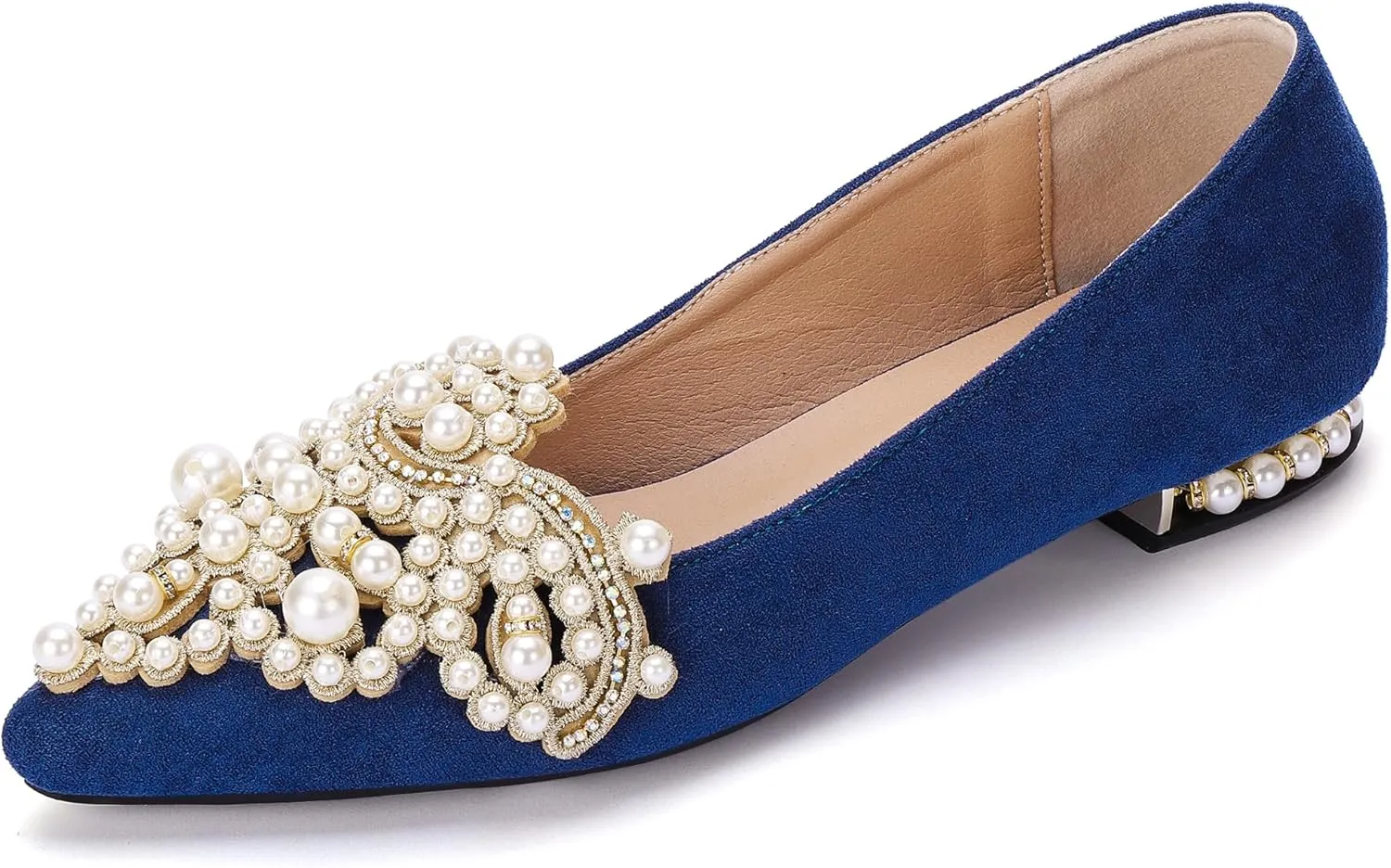Flats for Women Bling Rhinestone Pointed Flat Shoes Comfort Slip on Low Heel Wedding Dress Shoes Ballet Flat Shoe