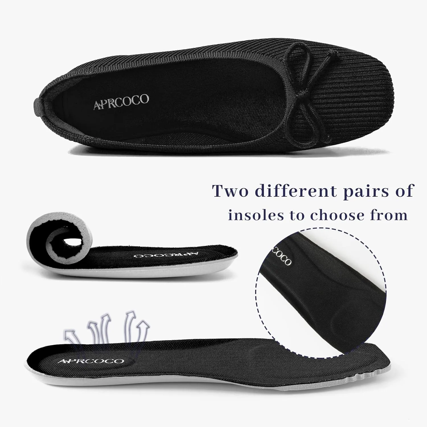 Flats for Women Bowknot Ballet Knit Foldable Flat Square Toe Comfort Light Shoes Office Low Top Flats