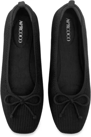 Flats for Women Bowknot Ballet Knit Foldable Flat Square Toe Comfort Light Shoes Office Low Top Flats