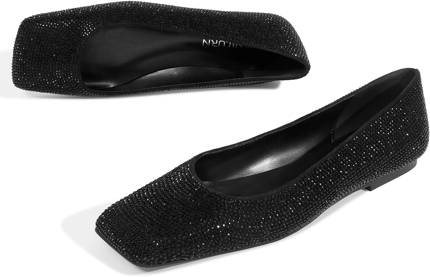 Flats for Women Rhinestone Square Toe Glitter Sparkly Comfortable Dress Bridal Ladies Wedding Shoes