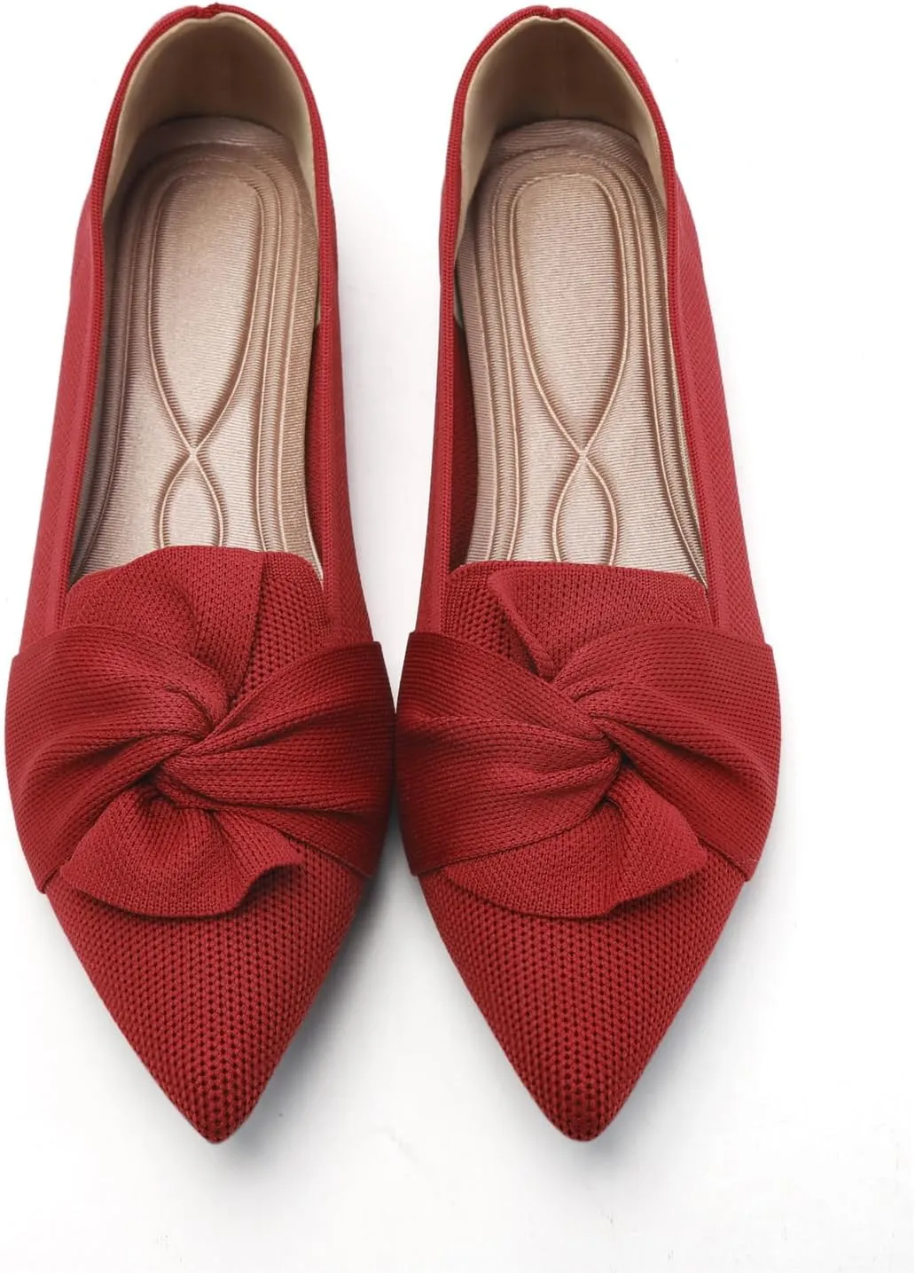 Flats for Womens Pointed Toe Ballet Flats with Bow Comfortable Knit Dressy Flats