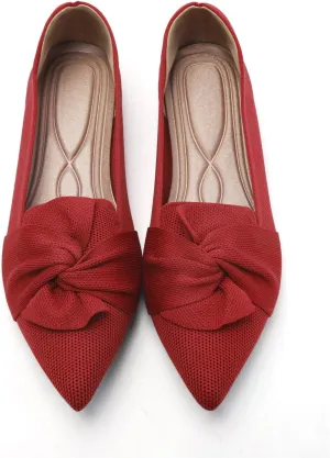 Flats for Womens Pointed Toe Ballet Flats with Bow Comfortable Knit Dressy Flats