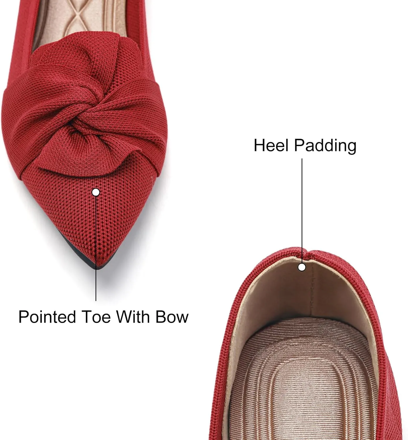 Flats for Womens Pointed Toe Ballet Flats with Bow Comfortable Knit Dressy Flats