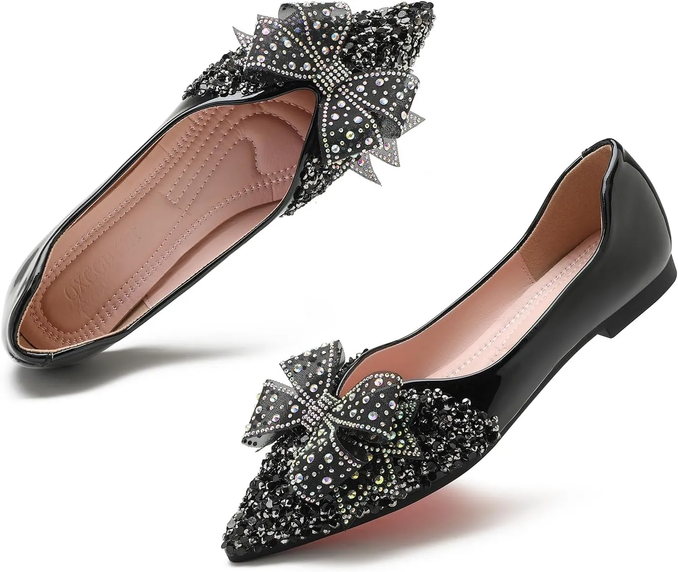 Flats Shoes Women Rhinestone Wedding Flats Comfort Pointed Toe Ballet Flat Shoe Low Heel Dress Shoes Sparkly Flats for Women
