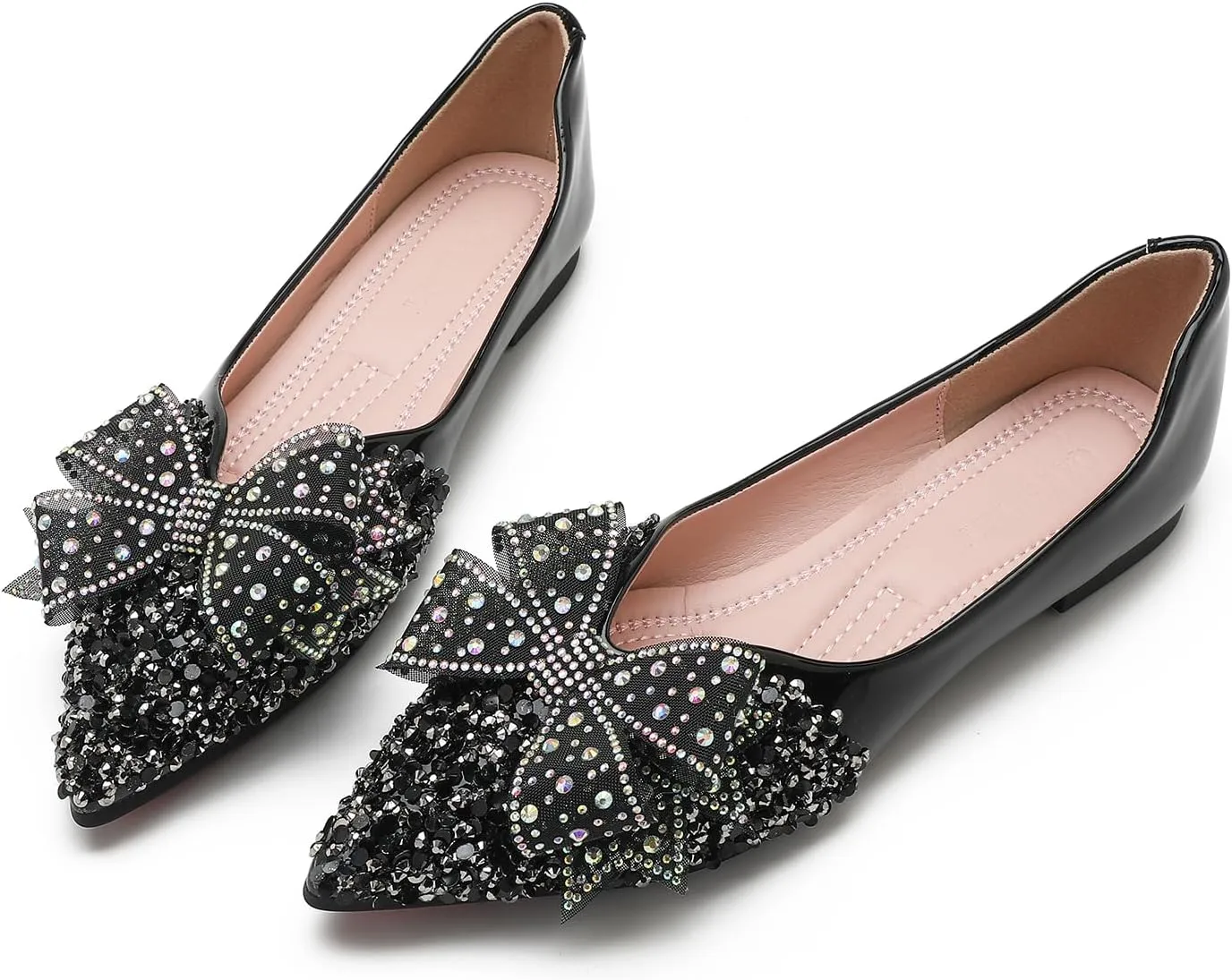 Flats Shoes Women Rhinestone Wedding Flats Comfort Pointed Toe Ballet Flat Shoe Low Heel Dress Shoes Sparkly Flats for Women