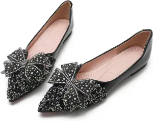 Flats Shoes Women Rhinestone Wedding Flats Comfort Pointed Toe Ballet Flat Shoe Low Heel Dress Shoes Sparkly Flats for Women