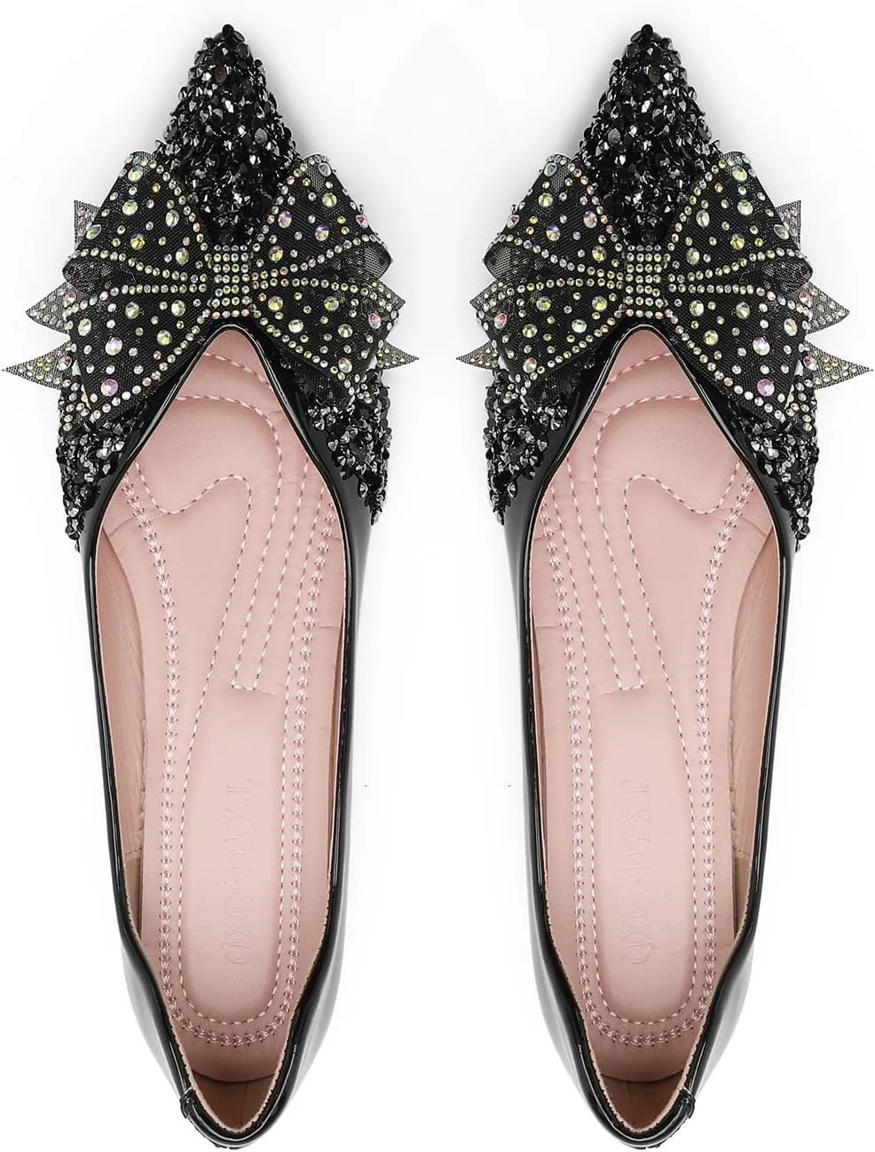 Flats Shoes Women Rhinestone Wedding Flats Comfort Pointed Toe Ballet Flat Shoe Low Heel Dress Shoes Sparkly Flats for Women