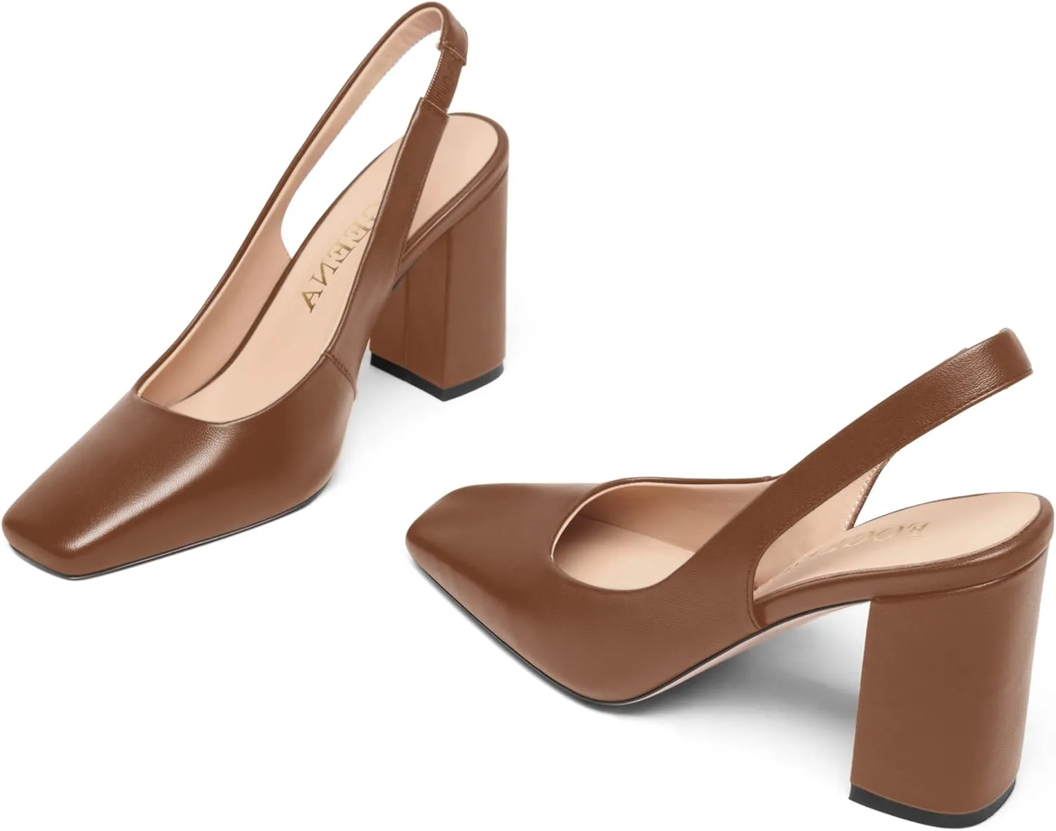 FOGEENA Womens Slingback Sexy Comfortable Square Toe Party Fashion Matte Leather Block High Heel Pumps Dress Shoes 3.5 Inch