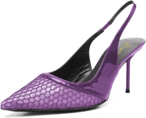 FOWT Women Breathable Mesh Pointed Toe Slingback Pumps Elastic Backstrap Stiletto High Heel Sandals Classic Prom Office Shoes Size 4-16 US