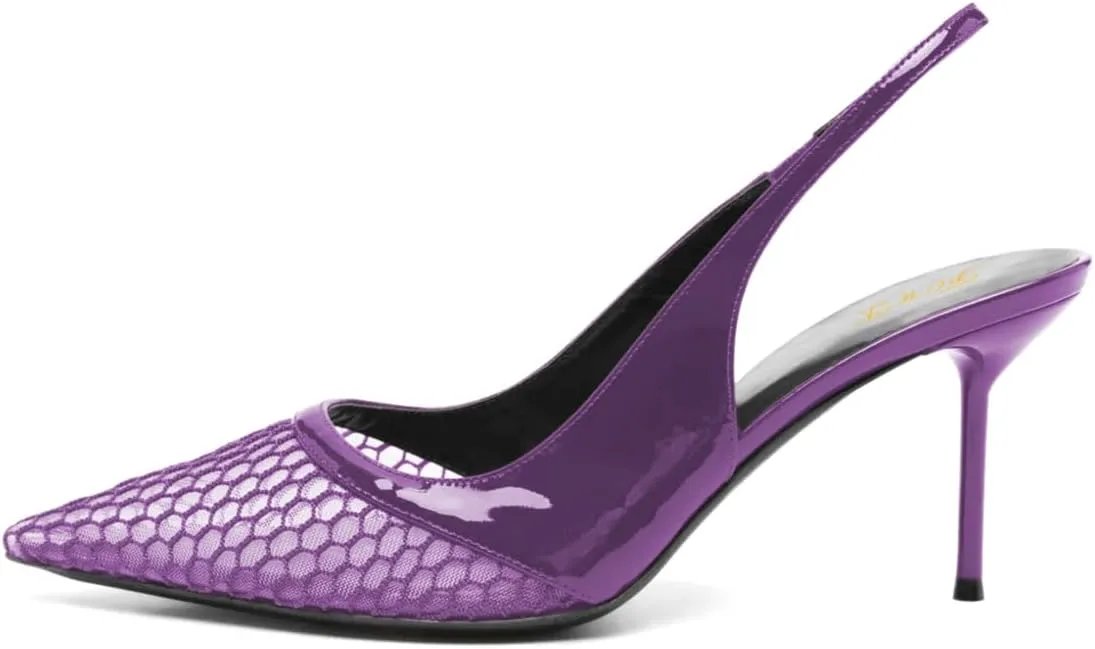 FOWT Women Breathable Mesh Pointed Toe Slingback Pumps Elastic Backstrap Stiletto High Heel Sandals Classic Prom Office Shoes Size 4-16 US