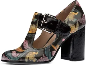 FOWT Women Fashion Closed Square Toe T-Strap Pumps Chunky High Heels Office Date Shoes Size 4-16 M