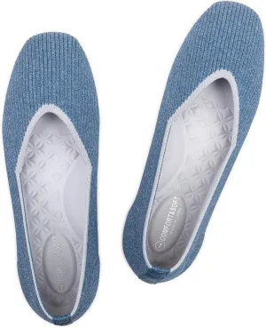 Frank Mully Womens Casual Flat Shoes Square Toe Shoes Knitted Work Flat Comfort Dressy Flat Shoes for Daily Washable