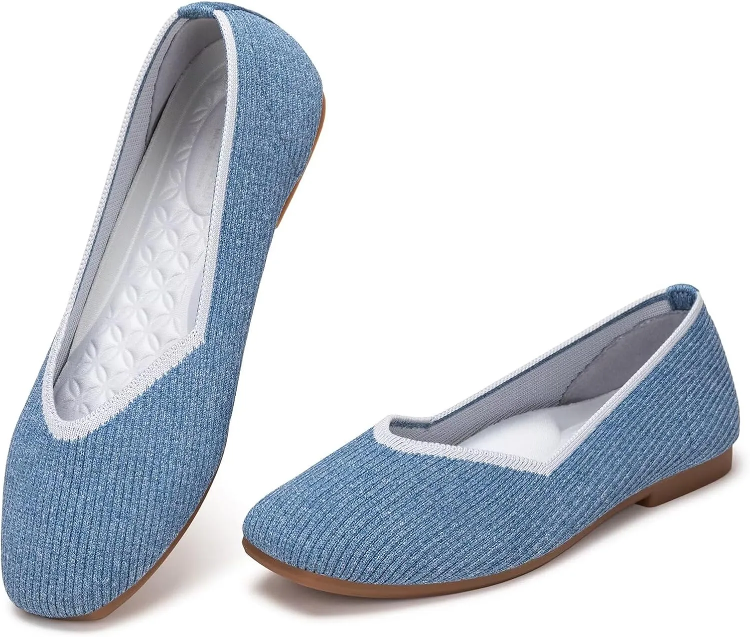Frank Mully Womens Casual Flat Shoes Square Toe Shoes Knitted Work Flat Comfort Dressy Flat Shoes for Daily Washable
